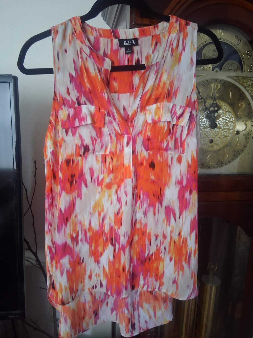 A.N.A Sleeveless Abstract Floral Blouse in Pink & Orange
